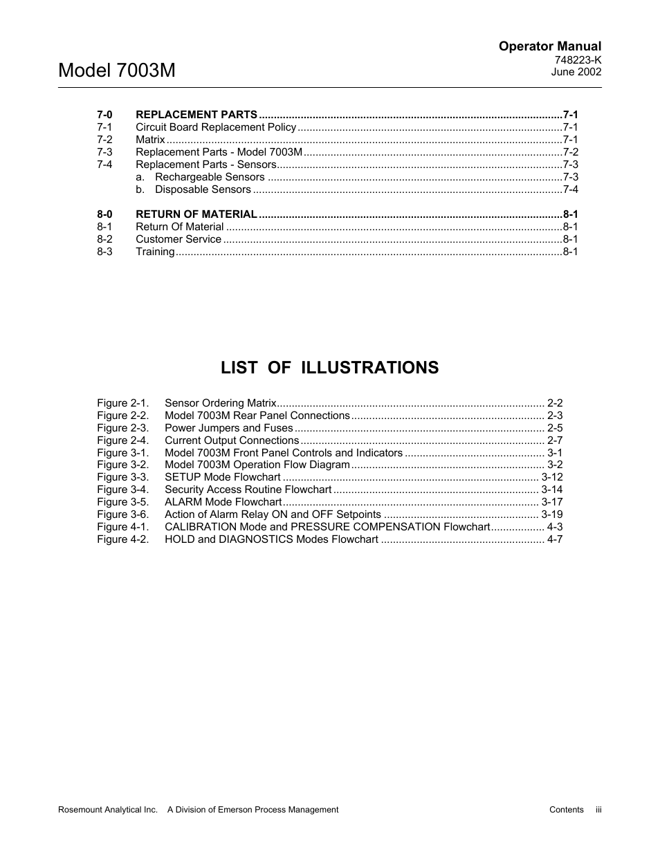 List of illustrations, Model 7003m | Emerson 7003M User Manual | Page 5 / 74