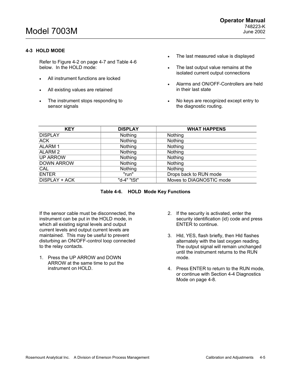 3 hold mode, Model 7003m | Emerson 7003M User Manual | Page 51 / 74