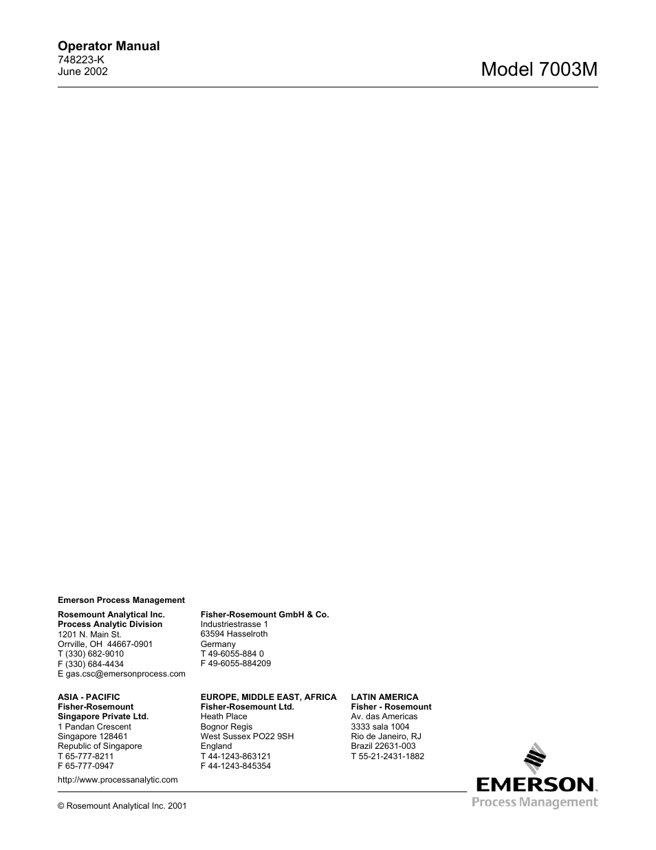Emerson process management - worldwide, Model 7003m | Emerson 7003M User Manual | Page 68 / 74