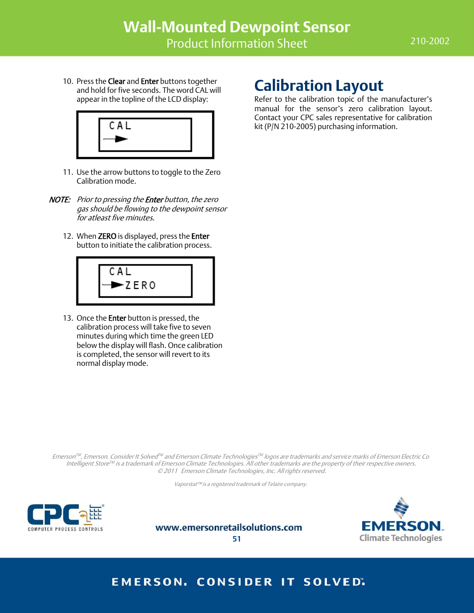 Wall-mounted dewpoint sensor, Calibration layout, Product information sheet | Emerson 210-2002 User Manual | Page 5 / 5