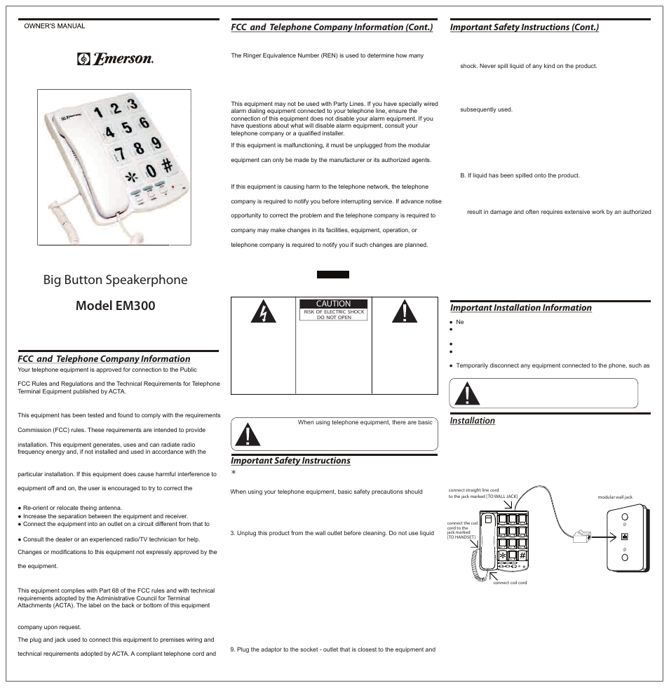 Emerson EM300 User Manual | 2 pages