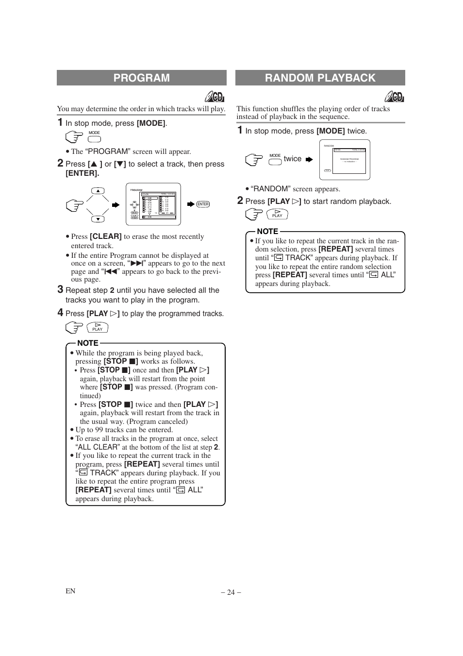 Program, Random playback | Emerson EWL20D6 User Manual | Page 24 / 44