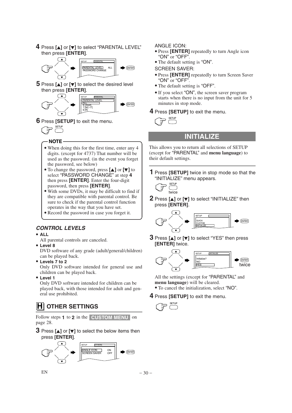 Initialize, Other settings | Emerson EWL20D6 User Manual | Page 30 / 44