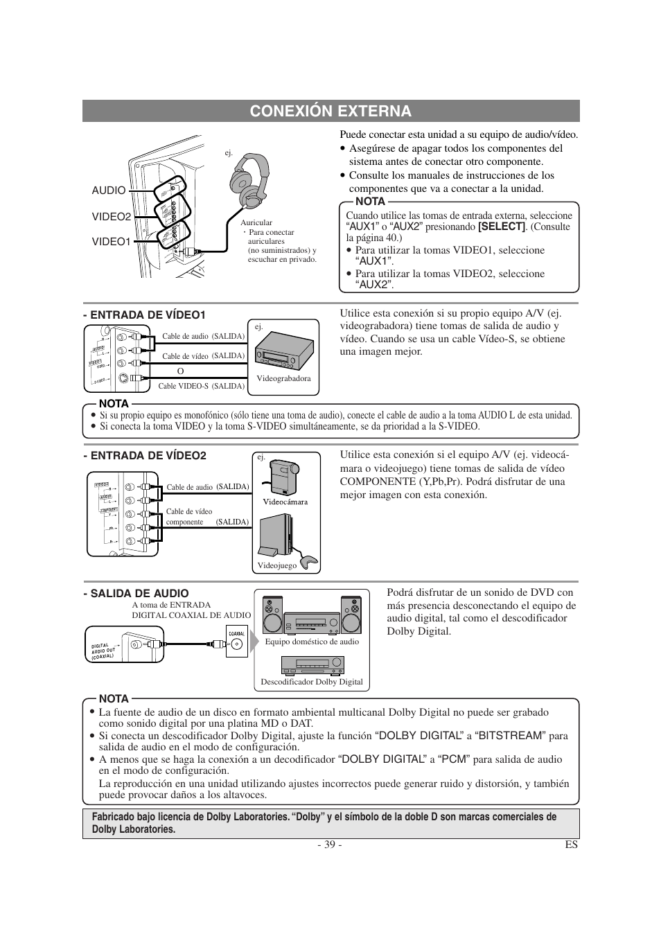 Conexión externa | Emerson EWL20D6 User Manual | Page 39 / 44