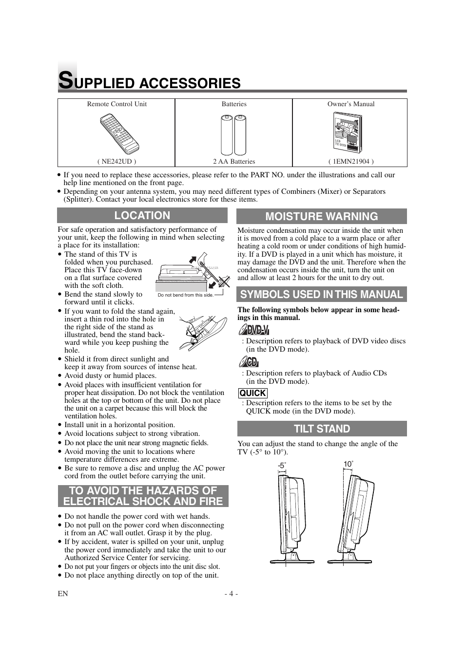 Upplied accessories | Emerson EWL20D6 User Manual | Page 4 / 44