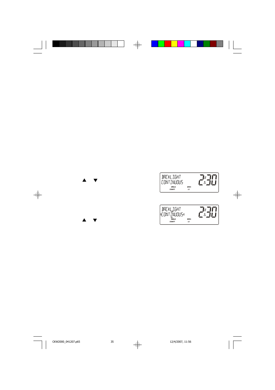 Backlight operation (normal / continuous) | Emerson Radio CKW2000 User Manual | Page 36 / 42