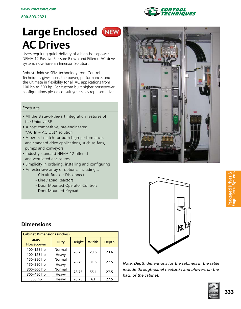 Large enclosed ac drives, Dimensions | Emerson Packaged Drives and Engineered Systems User Manual | Page 16 / 24