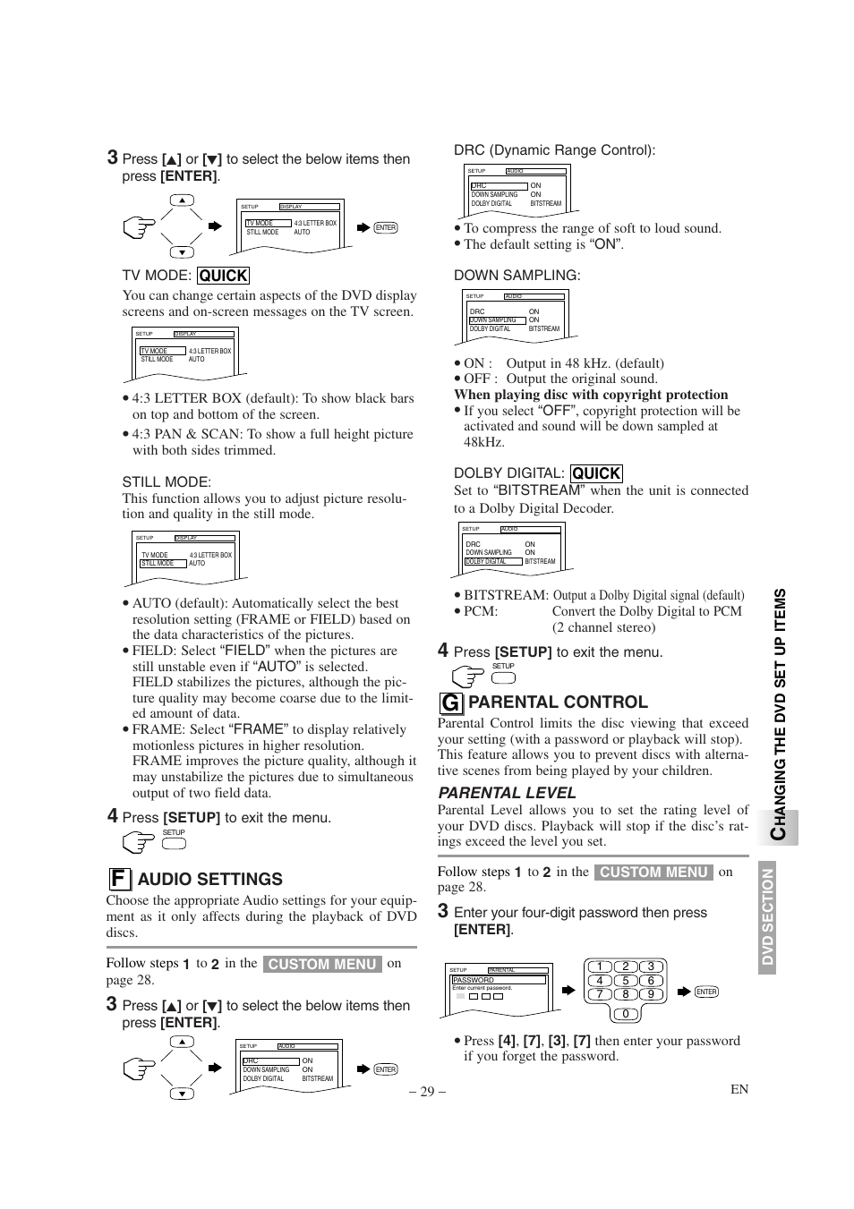 Audio settings, Parental control, Parental level | Quick | Emerson EWL15D6 User Manual | Page 29 / 44