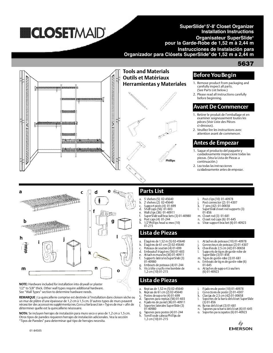 Emerson SuperSlide 5637 User Manual | 6 pages