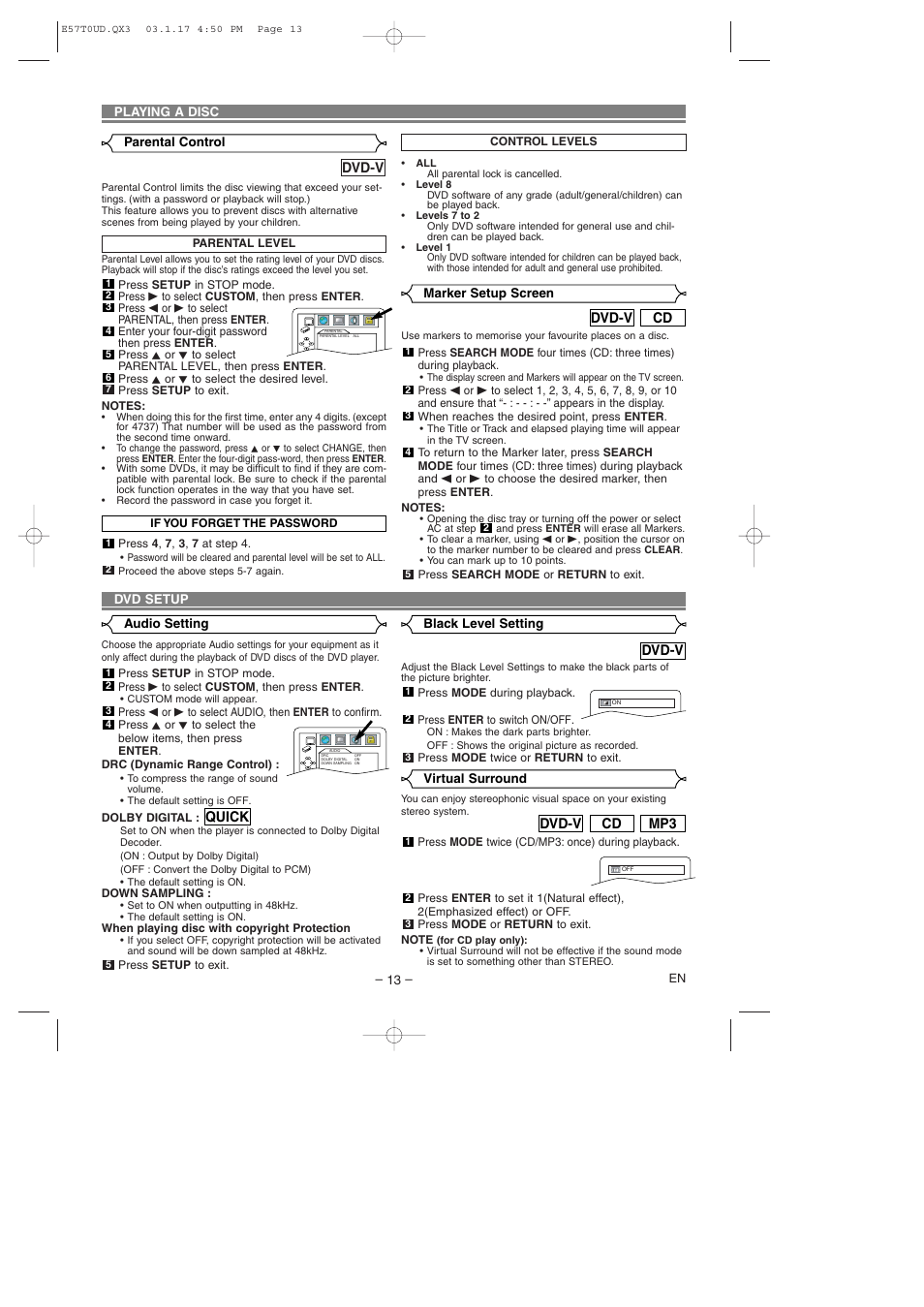 Dvd-v, Mp3 cd dvd-v, Cd dvd-v | Quick | Emerson EWD7003 User Manual | Page 13 / 20
