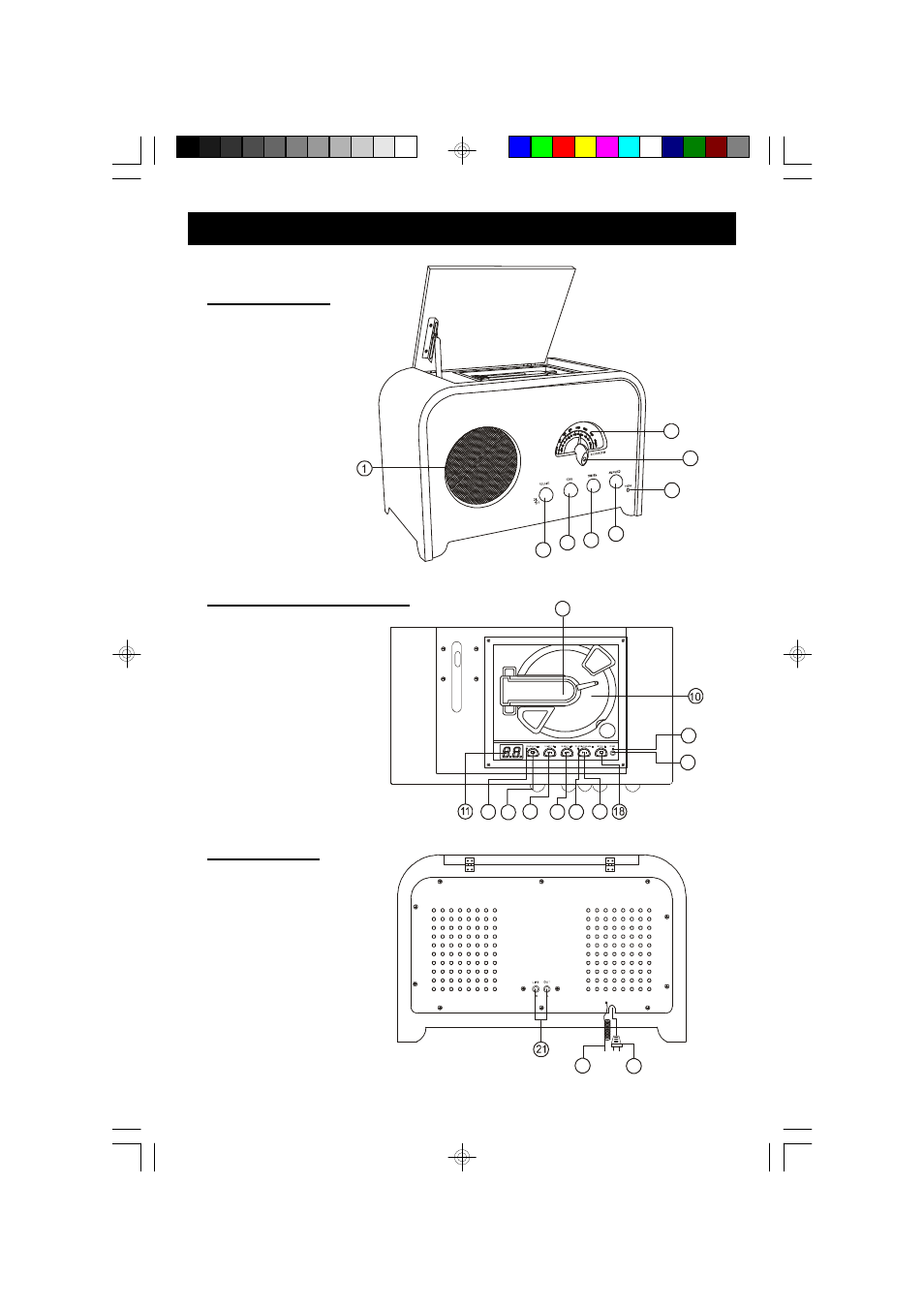 Location of controls and indicators, Front panel back panel top view (cd player) | Emerson Radio NR52 User Manual | Page 7 / 17