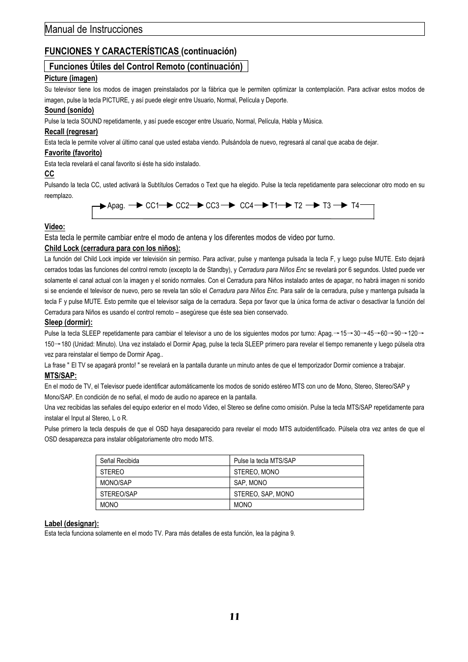 Manual de instrucciones 11, Funciones y características (continuación), Continuación) | Emerson EMTV21785 User Manual | Page 14 / 32