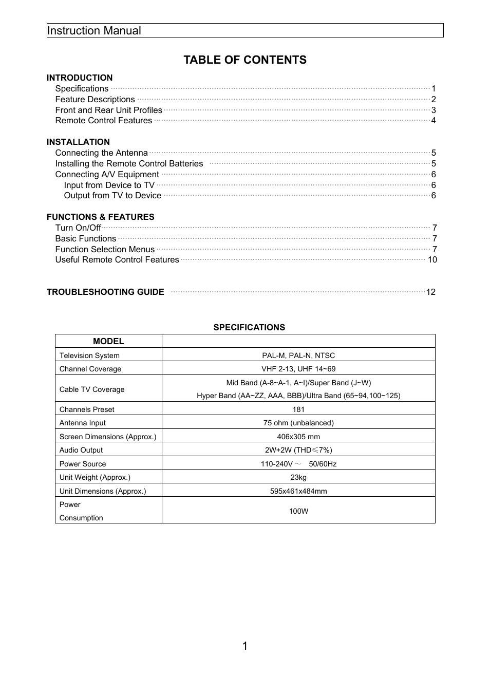 Instruction manual 1 table of contents | Emerson EMTV21785 User Manual | Page 20 / 32
