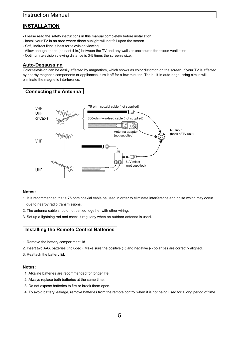 Instruction manual 5, Installation | Emerson EMTV21785 User Manual | Page 24 / 32