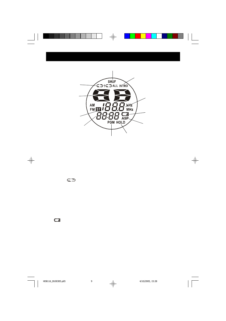 Lcd display indicators | Emerson Radio HD8116 User Manual | Page 10 / 23