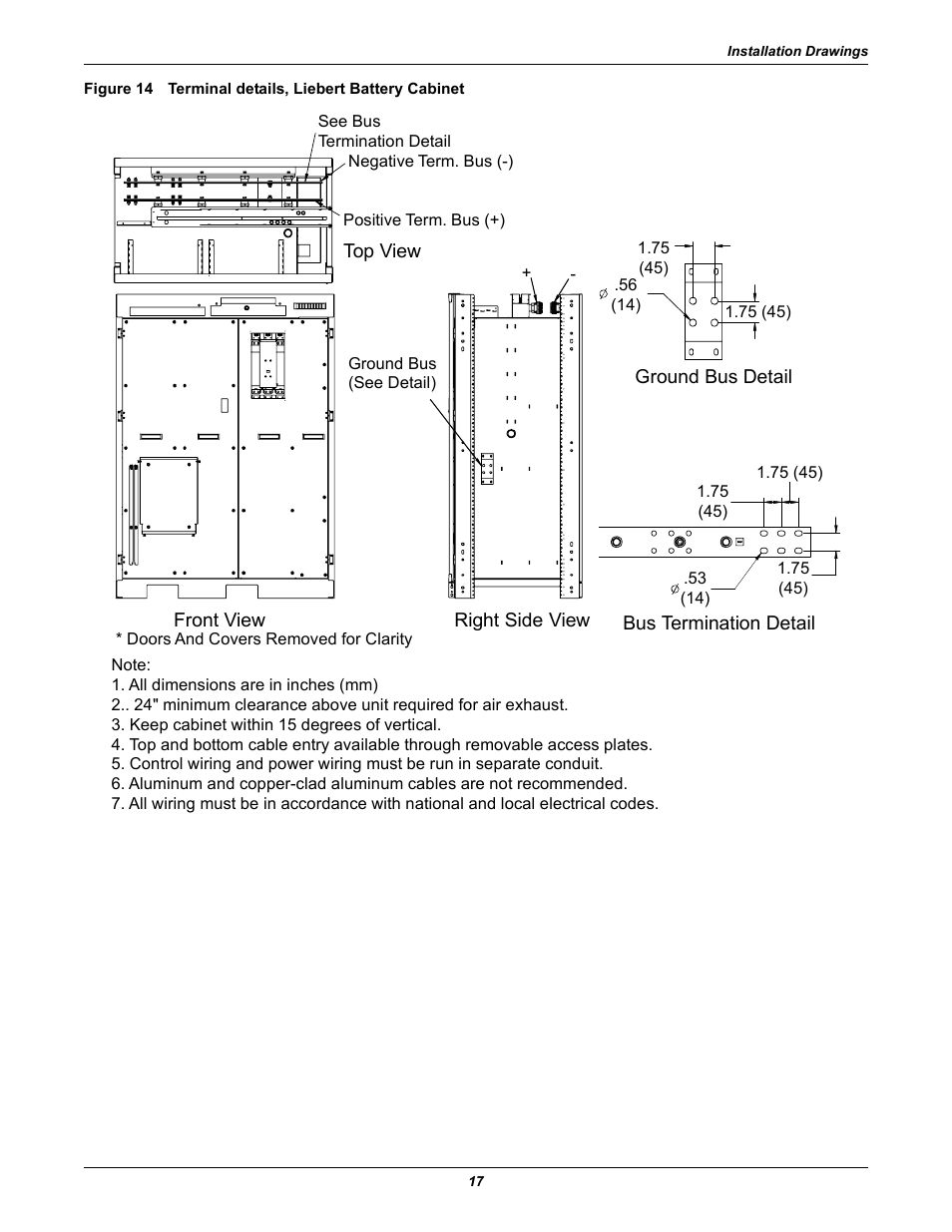 Terminal details, liebert battery cabinet, Figure 14 | Emerson NXL UPS Systems User Manual | Page 21 / 48