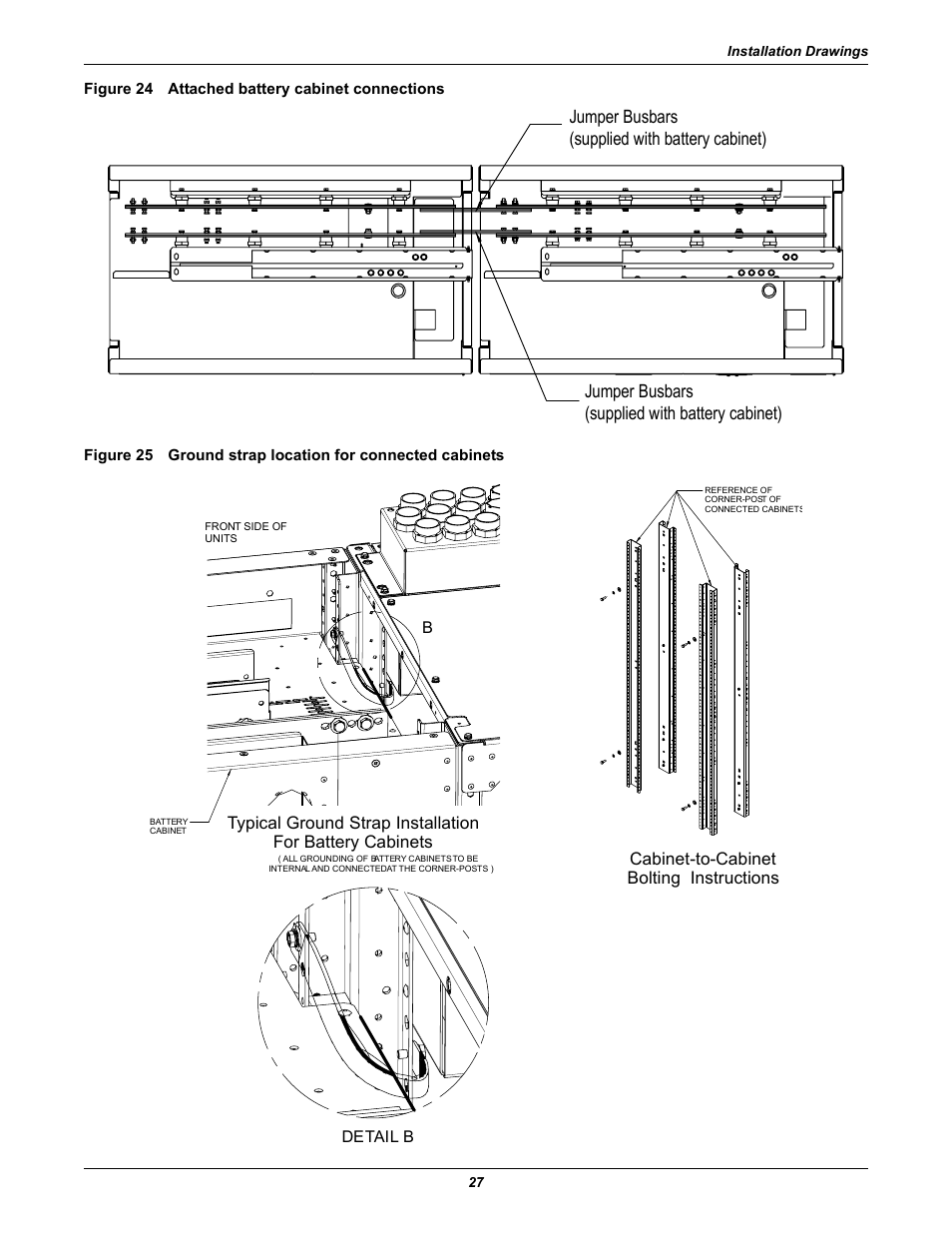 Figure 24 attached battery cabinet connections, Figure 25, Jumper busbars (supplied with battery cabinet) | Emerson NXL UPS Systems User Manual | Page 31 / 48
