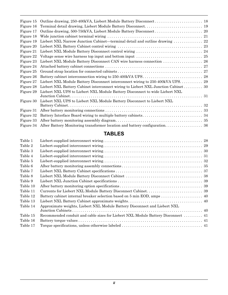Tables | Emerson NXL UPS Systems User Manual | Page 4 / 48