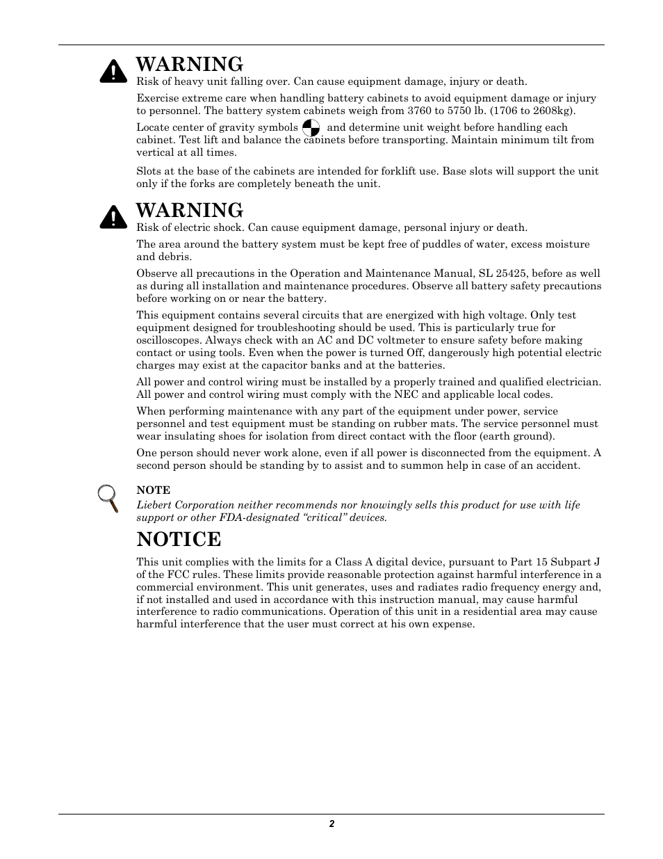 Notice, Warning | Emerson NXL UPS Systems User Manual | Page 6 / 48