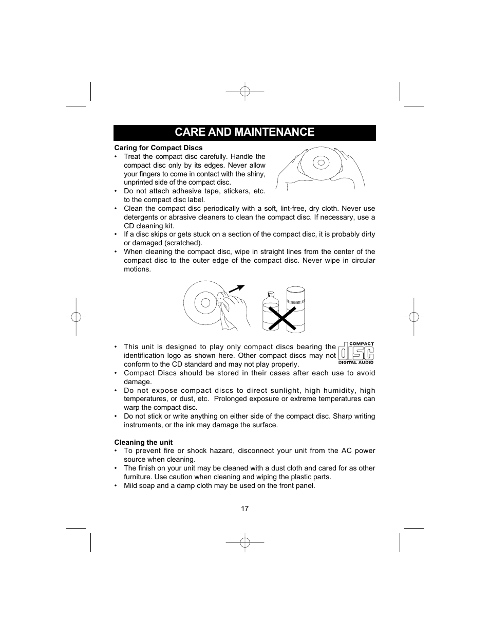 Care and maintenance | Emerson CKD9905 User Manual | Page 17 / 22