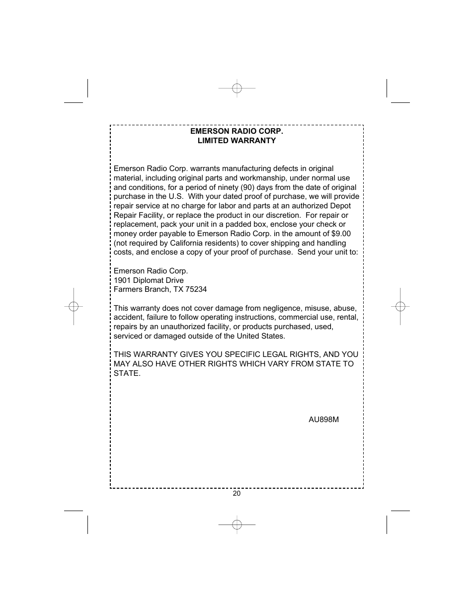 Emerson CKD9905 User Manual | Page 20 / 22
