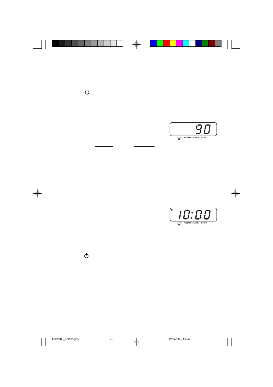 Sleep to music timer, Display meaning | Emerson Radio CKD9906 User Manual | Page 22 / 27