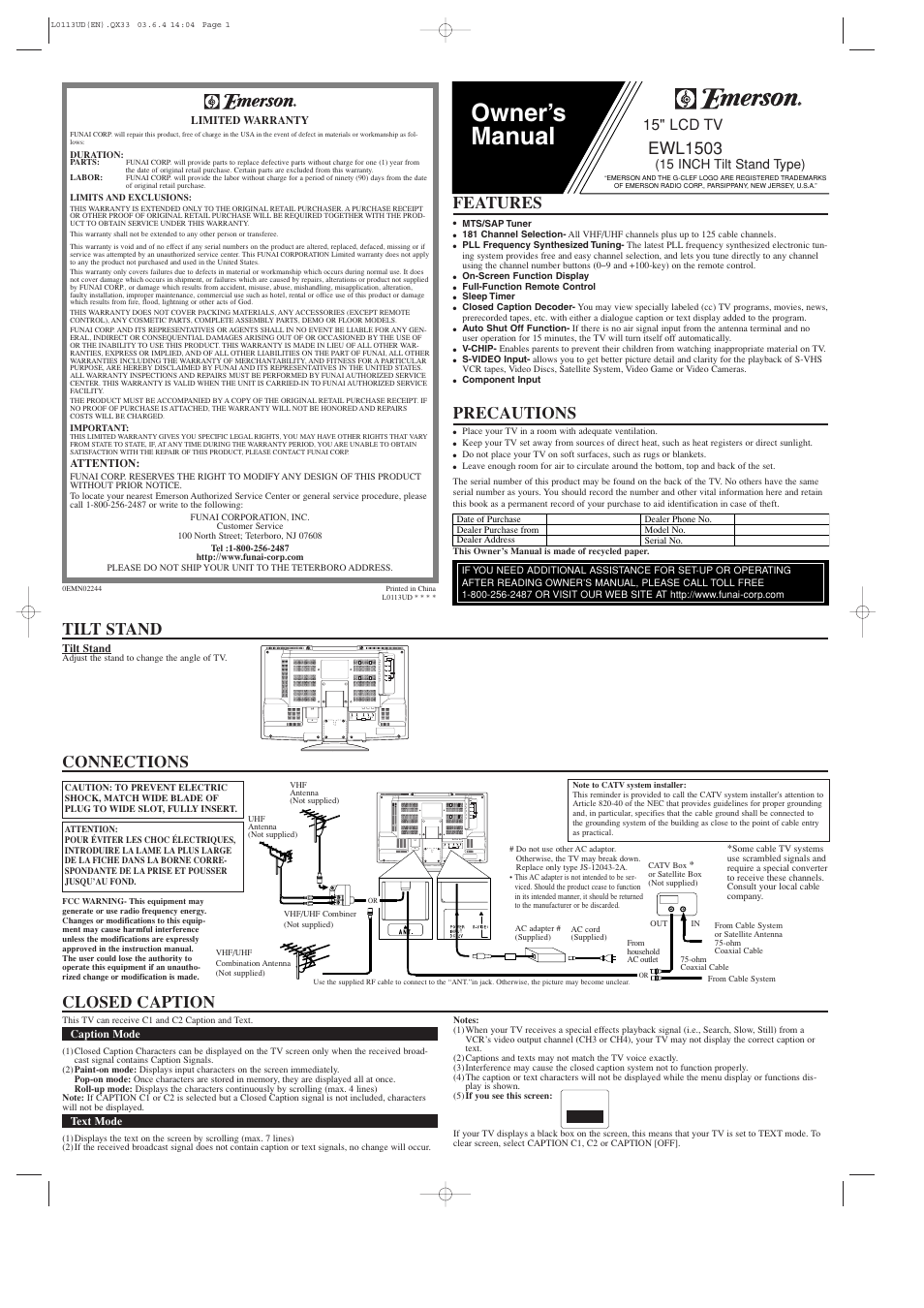 Emerson EWL1503 User Manual | 4 pages