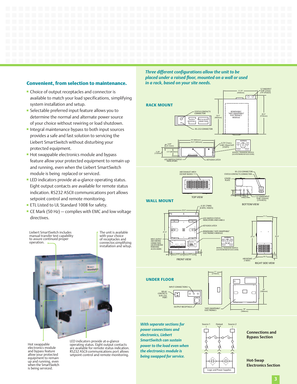 Convenient, from selection to maintenance, M c b a, Etl listed to ul standard 1008 for safety | Wall mount rack mount under floor | Emerson SmartSwitch User Manual | Page 3 / 4