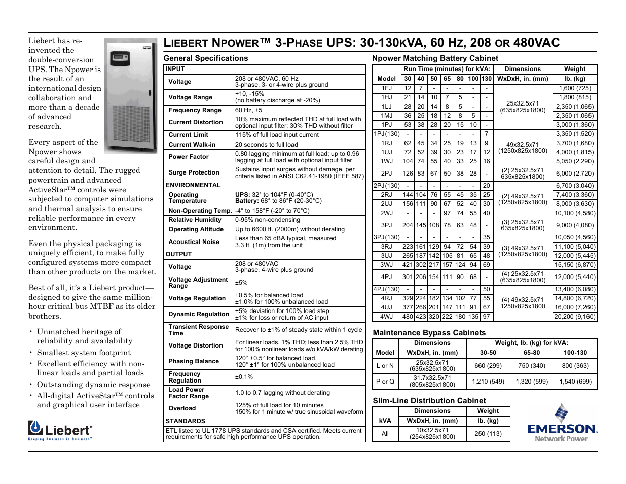 Emerson LIEBERT NPOWER 30-130KVA User Manual | 2 pages
