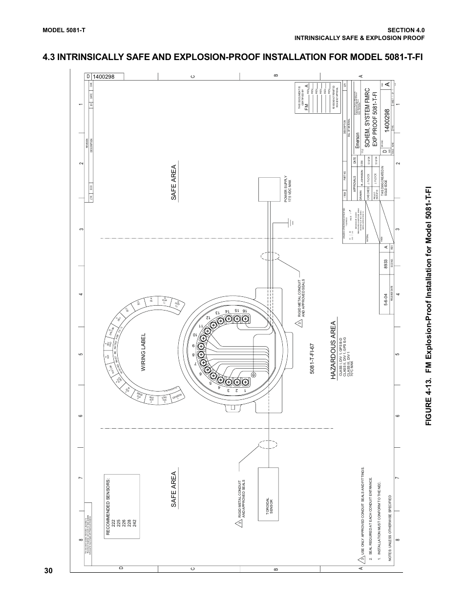 Safe area, Sche m, sy stem fm rc, Exp proo f 5 0 8 1 -t -fi | Wir in g label, Em er so n | Emerson 5081-T User Manual | Page 36 / 98