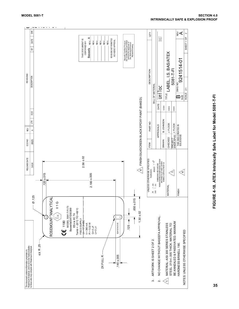 Unil oc, Label, i.s. bas/at ex, 50 81-t- f i | Rosemount an alytical | Emerson 5081-T User Manual | Page 41 / 98