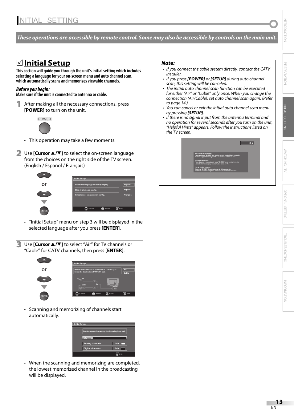 Nitial setting, Initial setup, Before you begin | Emerson LC420EM8 User Manual | Page 13 / 72