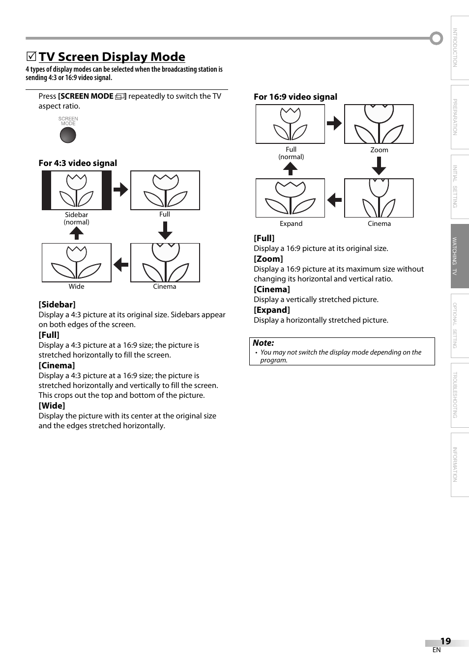 Tv screen display mode | Emerson LC420EM8 User Manual | Page 19 / 72