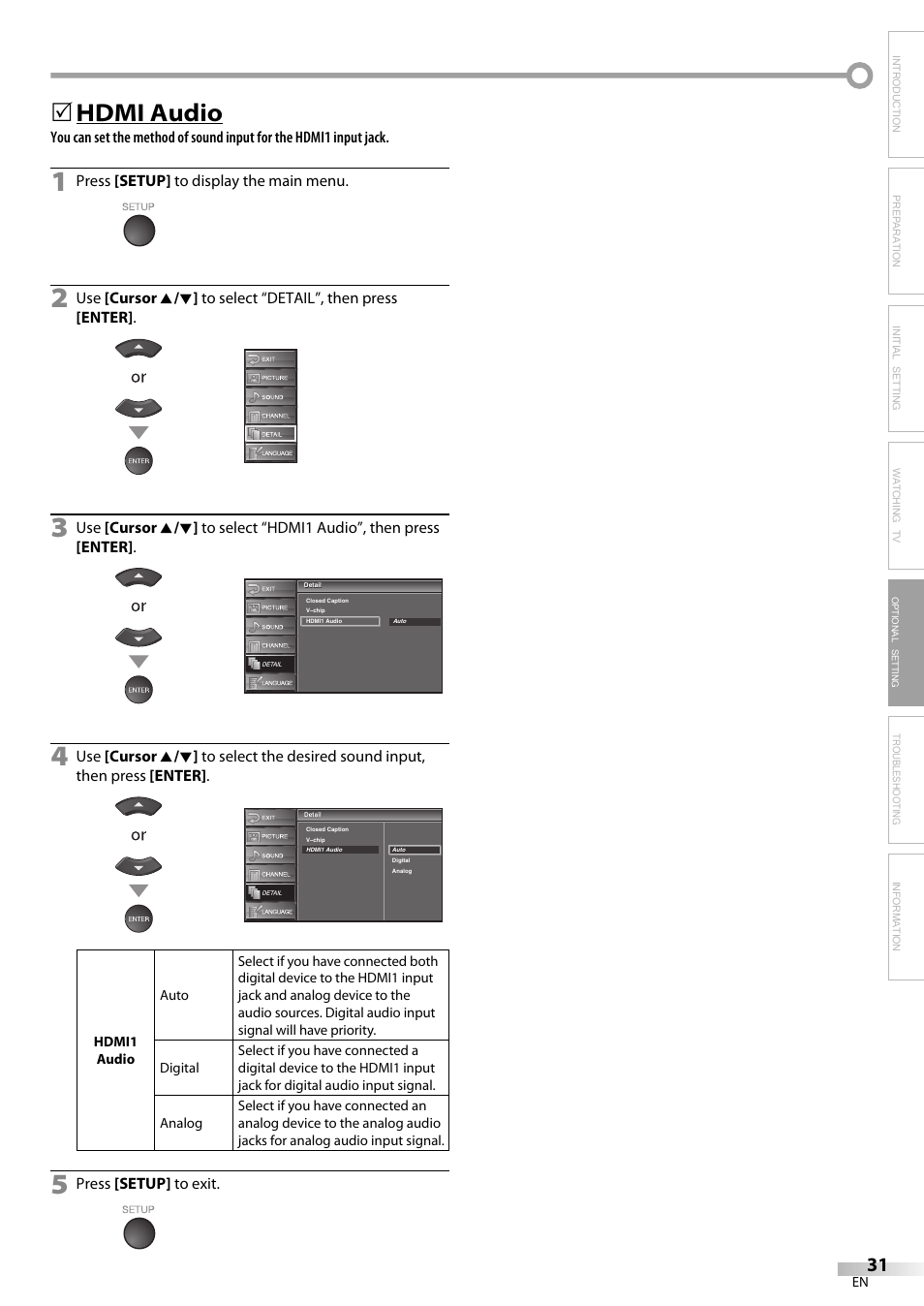 Hdmi audio | Emerson LC420EM8 User Manual | Page 31 / 72
