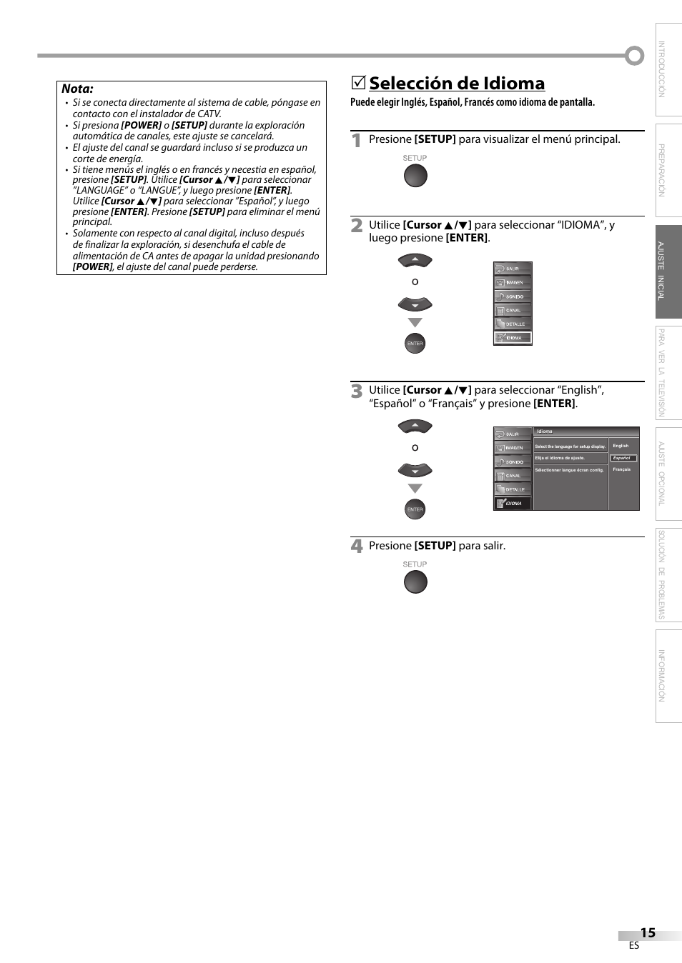 Selección de idioma | Emerson LC420EM8 User Manual | Page 51 / 72