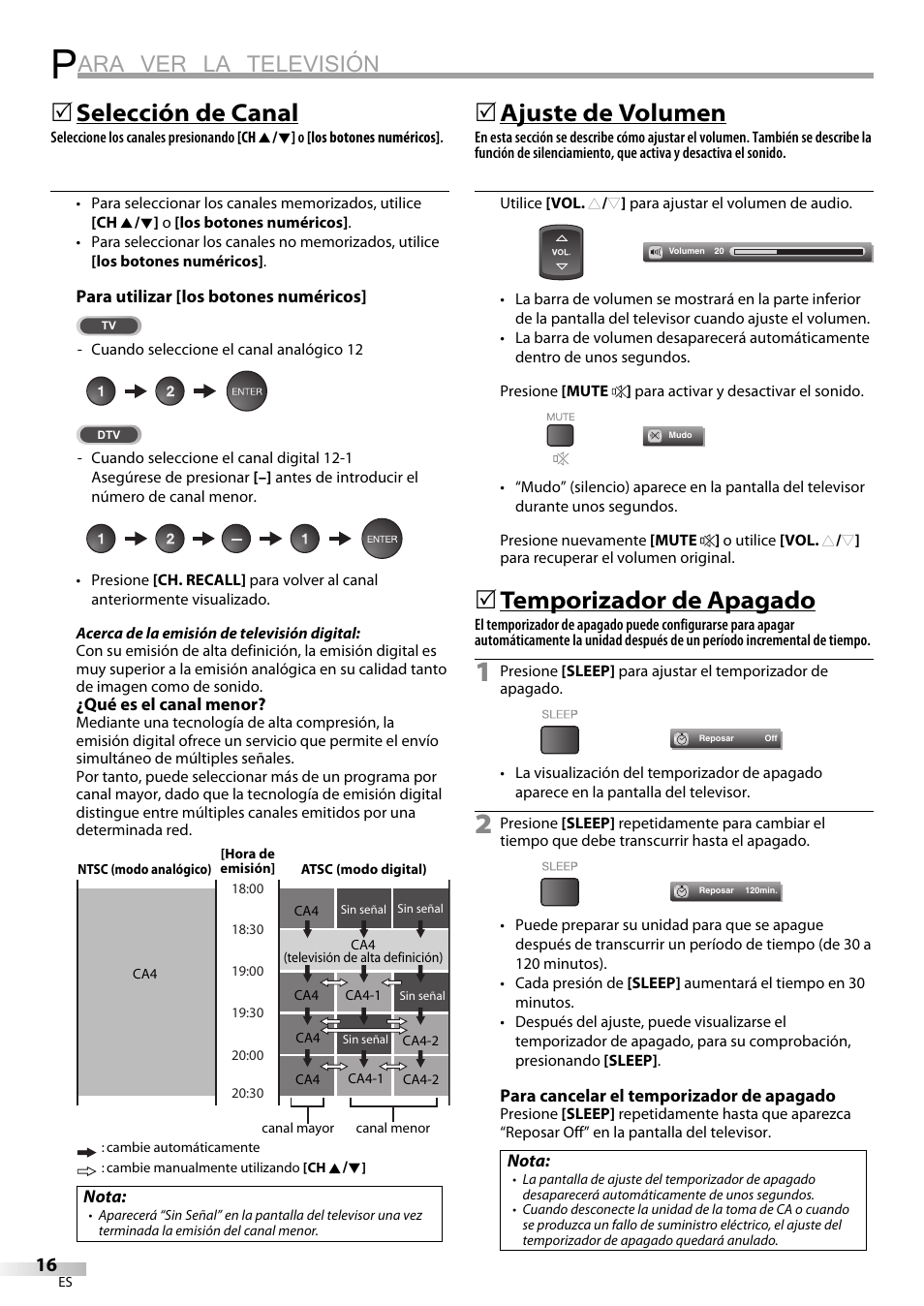 Ara ver la televisión, Selección de canal, Ajuste de volumen | Temporizador de apagado | Emerson LC420EM8 User Manual | Page 52 / 72