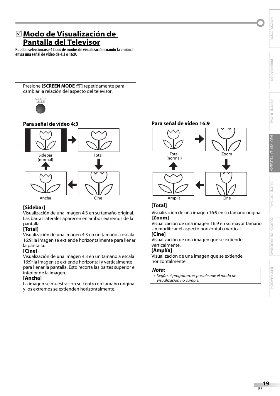 Modo de visualización de pantalla del televisor | Emerson LC420EM8 User Manual | Page 55 / 72