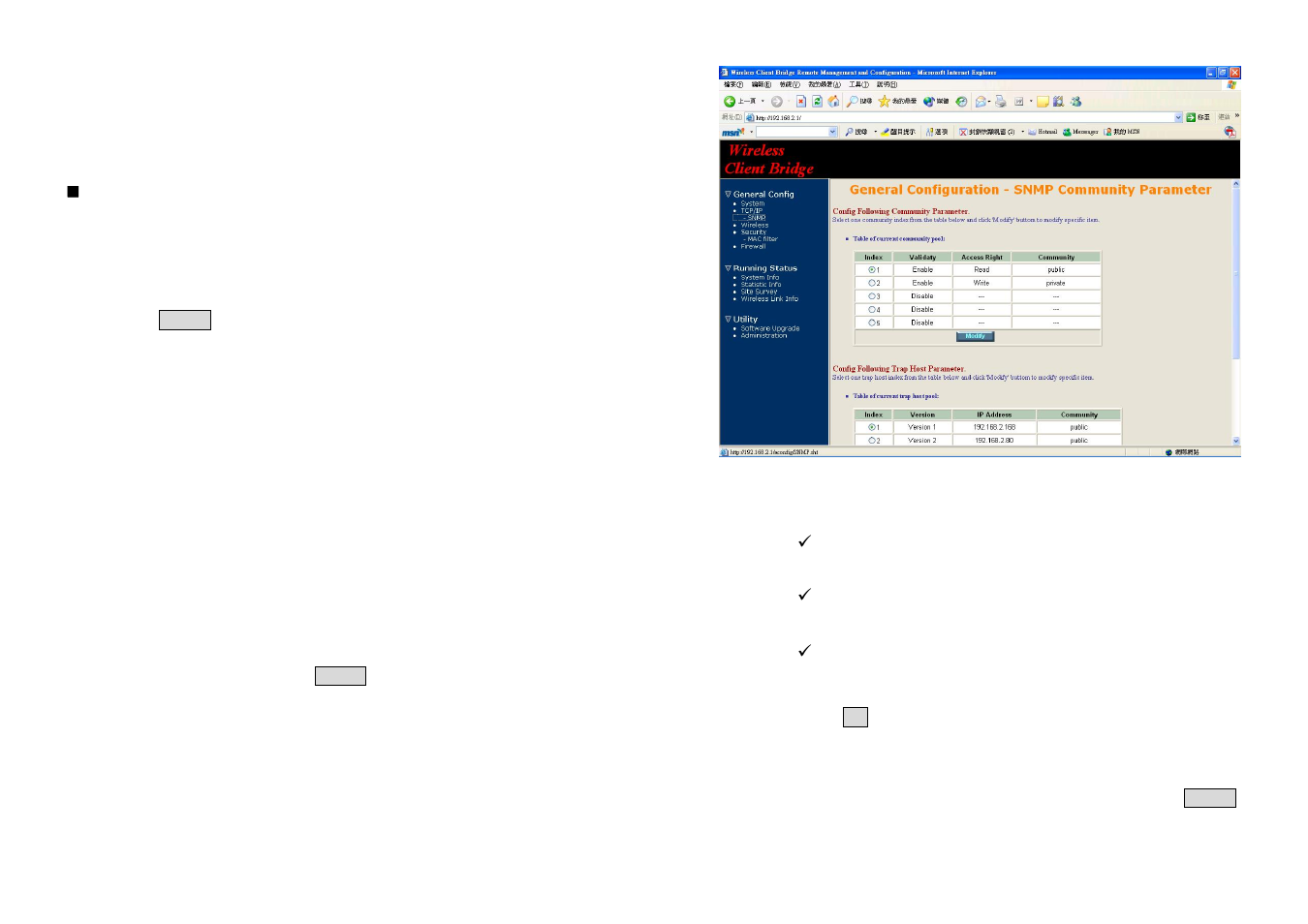 Chapter 4. network parameters 4.1 ip configuration, 2 configure snmp | EnGenius Technologies IEEE 802.11b Outdoor Wireless Client Bridge User Manual | Page 16 / 27