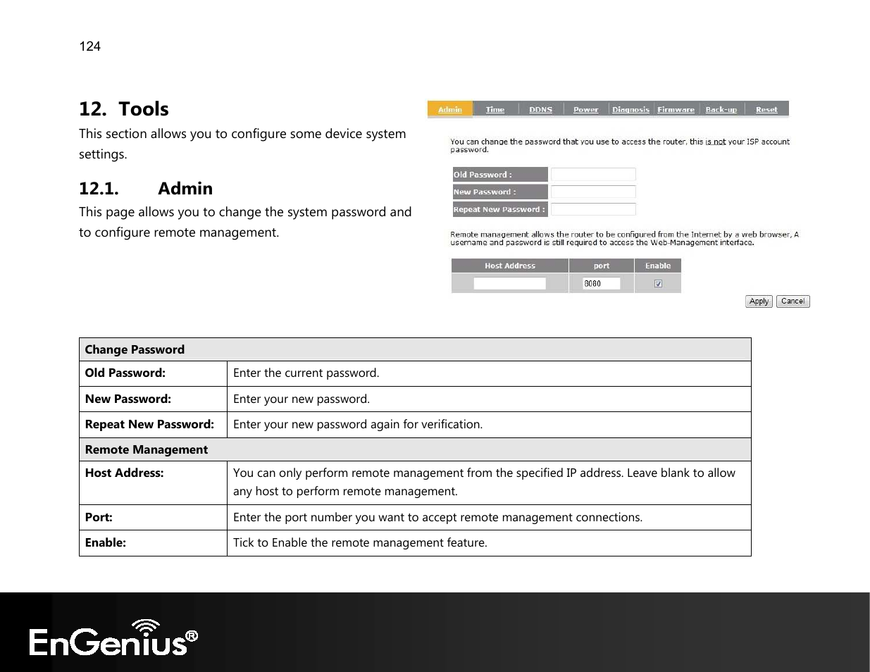 Tools, Admin | EnGenius Technologies EVR100 User Manual | Page 125 / 135