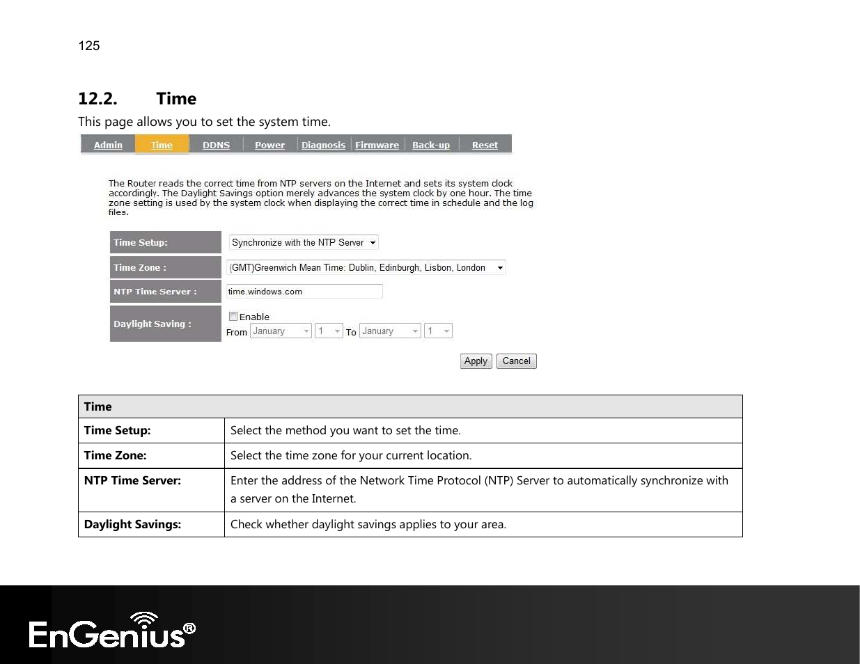 Time | EnGenius Technologies EVR100 User Manual | Page 126 / 135