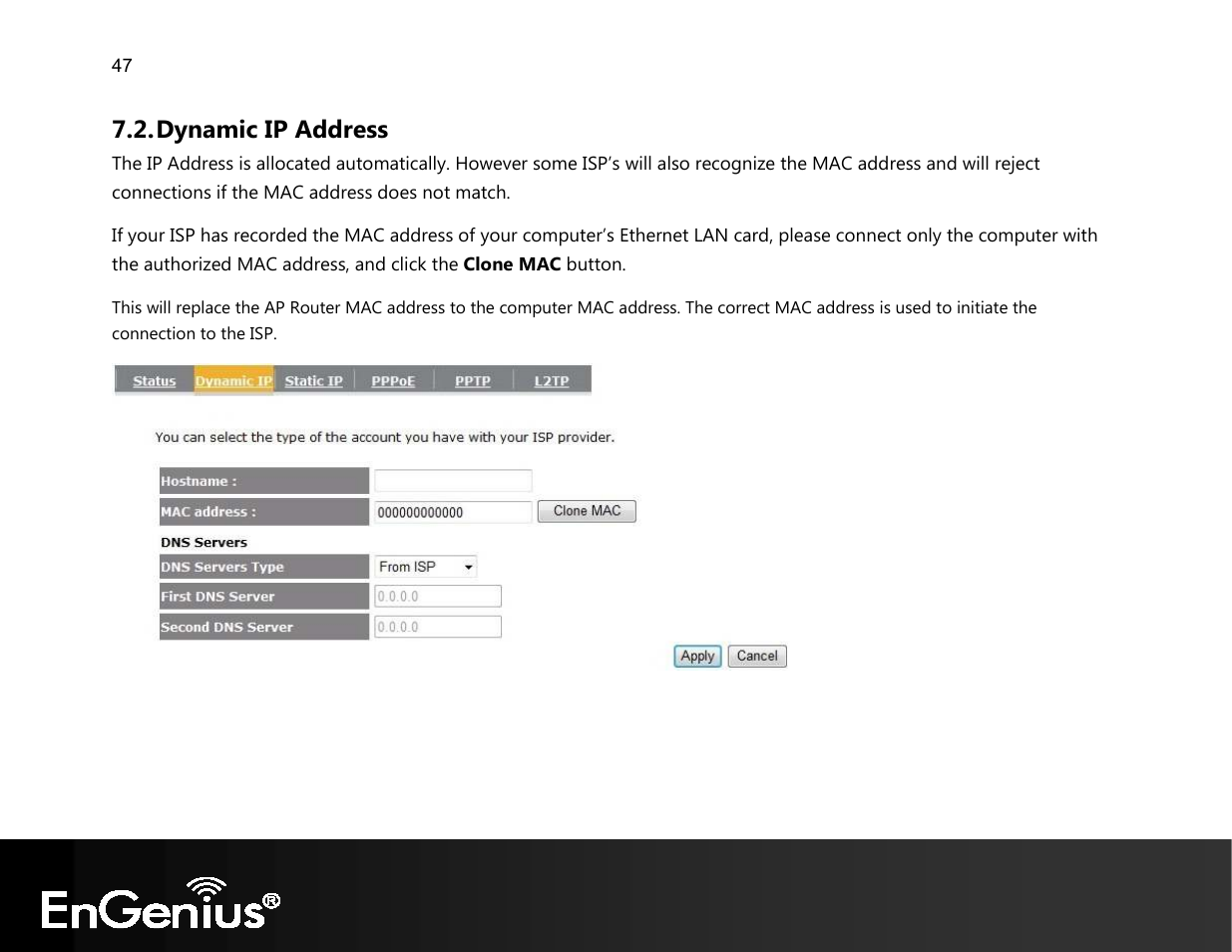 Dynamic ip address | EnGenius Technologies EVR100 User Manual | Page 48 / 135