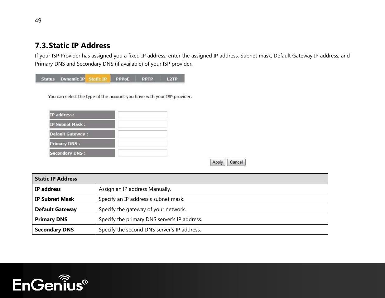 Static ip address | EnGenius Technologies EVR100 User Manual | Page 50 / 135