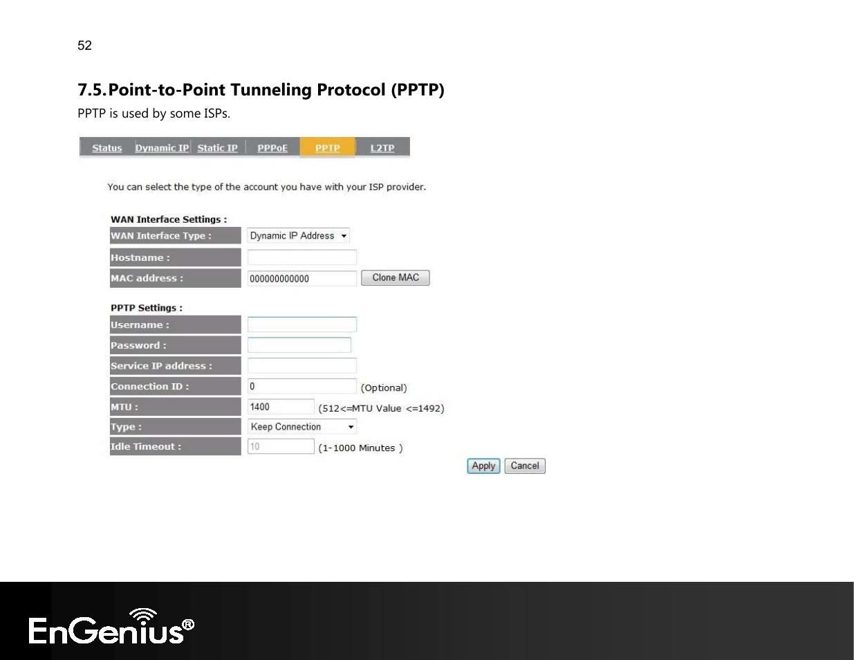 Point-to-point tunneling protocol (pptp) | EnGenius Technologies EVR100 User Manual | Page 53 / 135