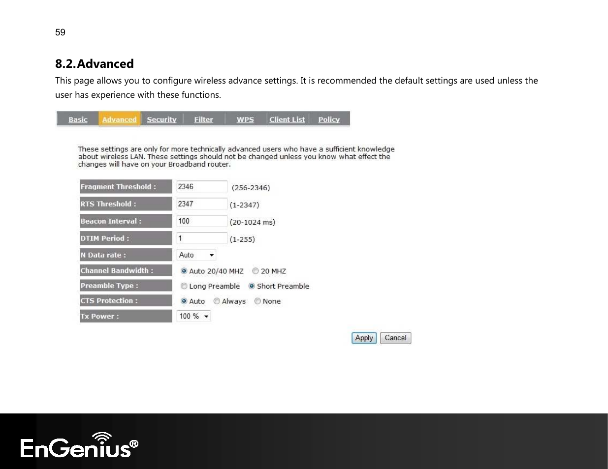 Advanced | EnGenius Technologies EVR100 User Manual | Page 60 / 135