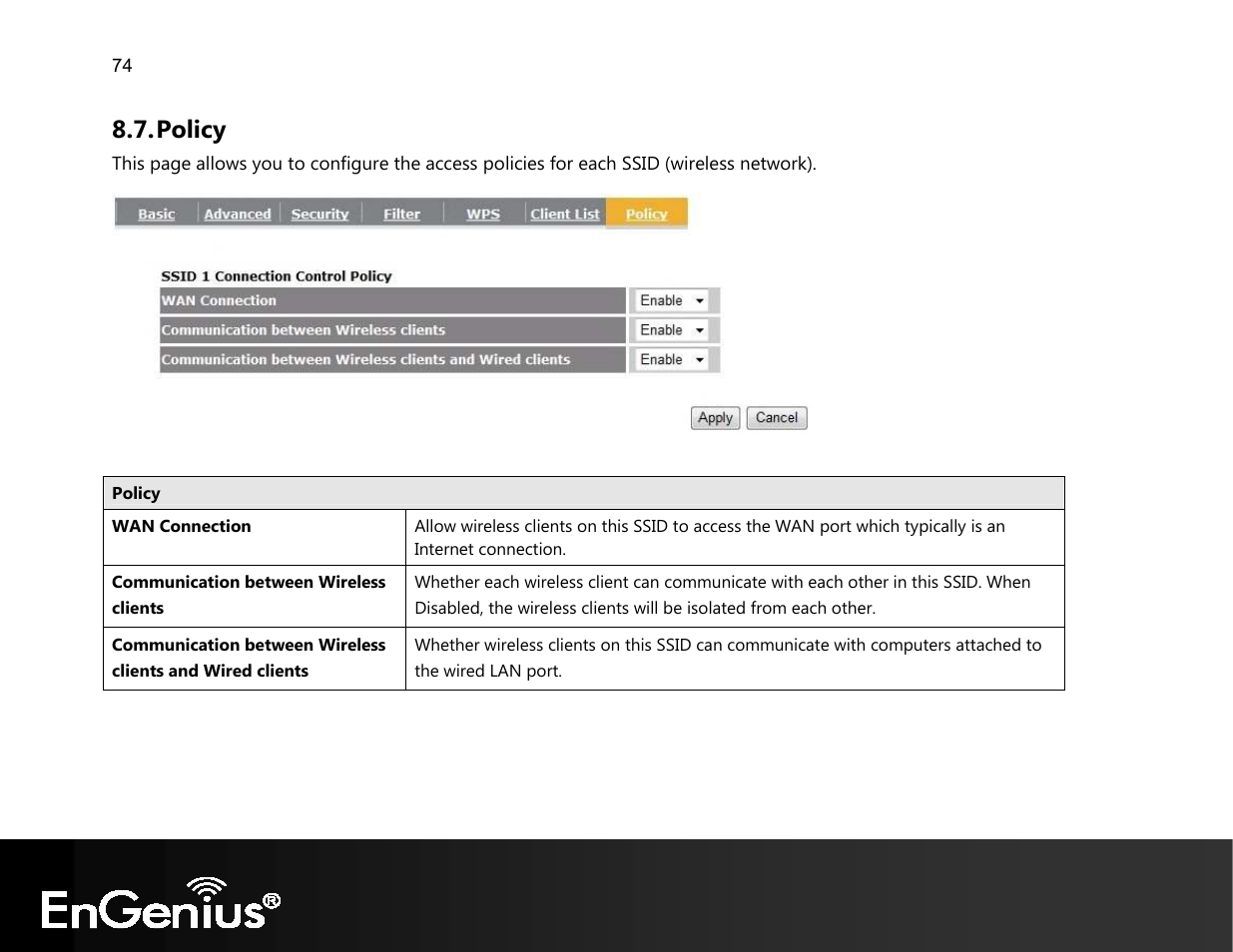 Policy | EnGenius Technologies EVR100 User Manual | Page 75 / 135