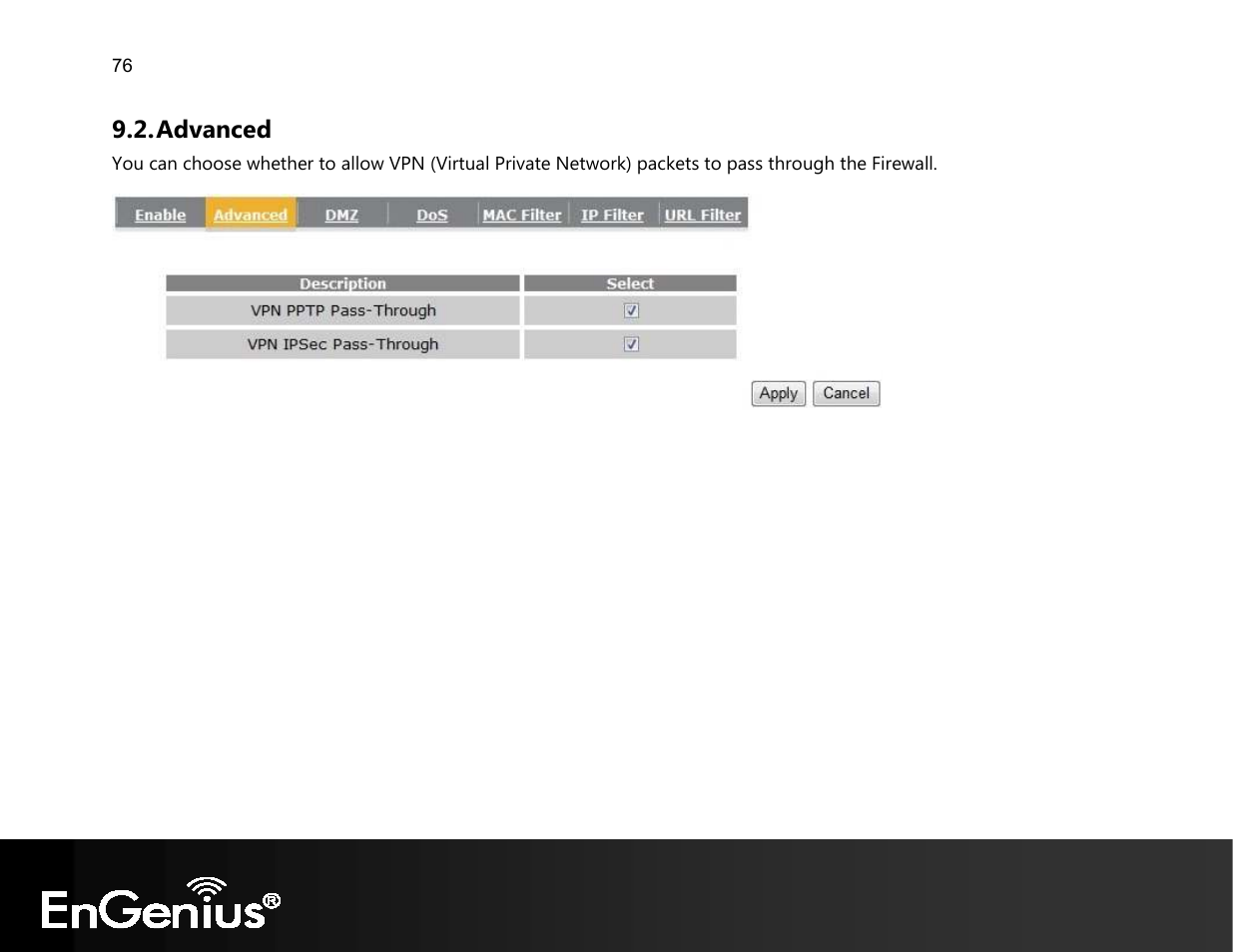 Advanced | EnGenius Technologies EVR100 User Manual | Page 77 / 135