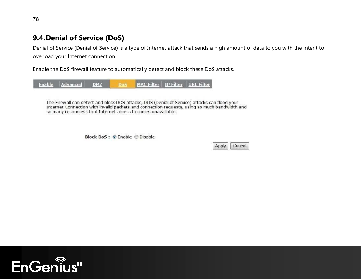 Denial of service (dos) | EnGenius Technologies EVR100 User Manual | Page 79 / 135