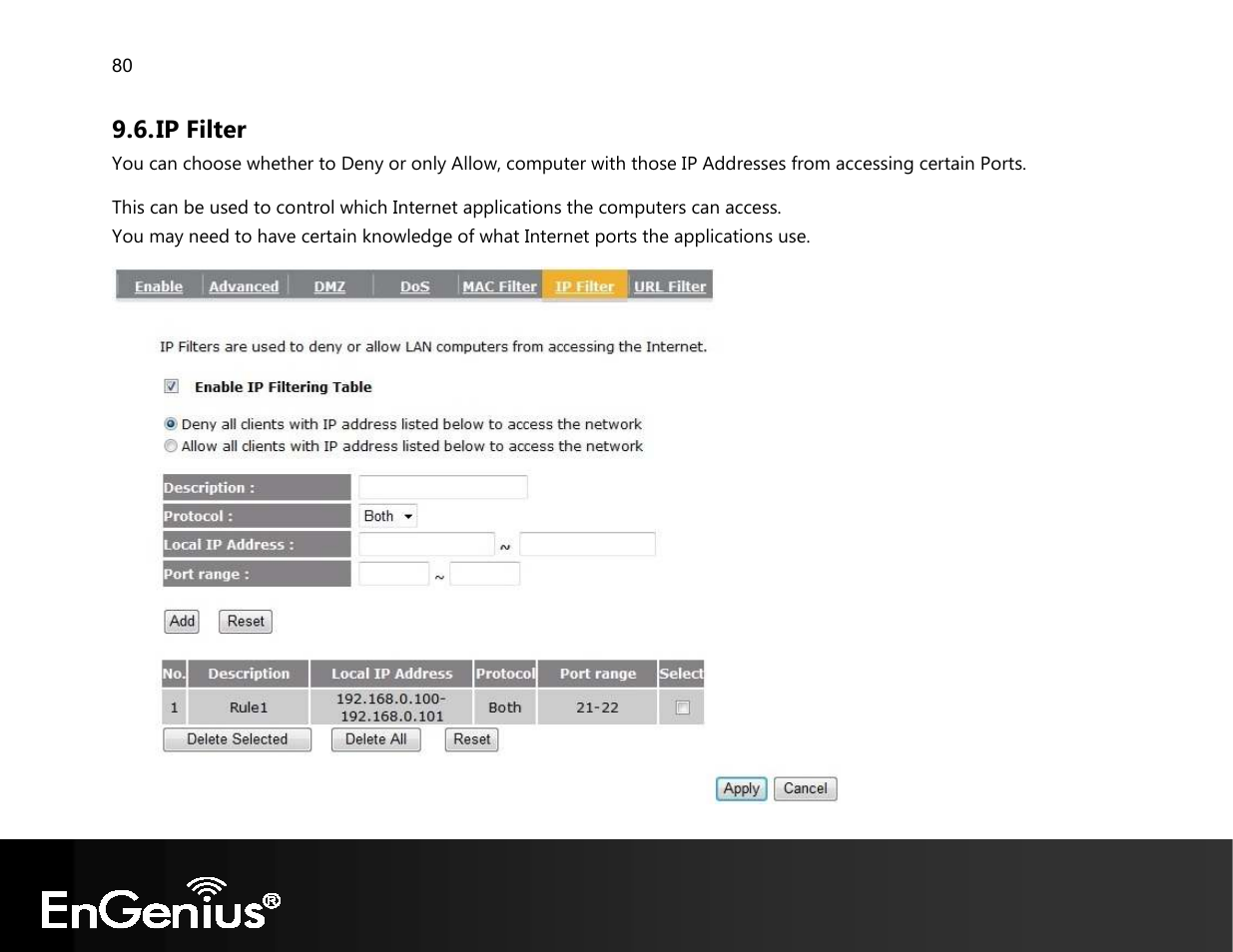 Ip filter | EnGenius Technologies EVR100 User Manual | Page 81 / 135