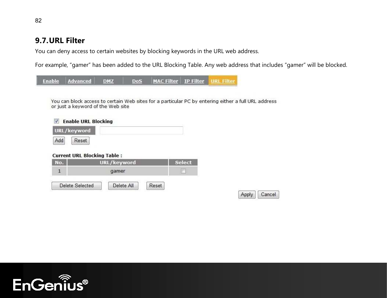 Url filter | EnGenius Technologies EVR100 User Manual | Page 83 / 135