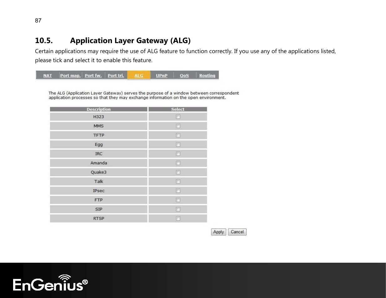 Application layer gateway (alg) | EnGenius Technologies EVR100 User Manual | Page 88 / 135